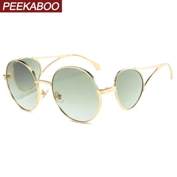 Peekaboo green shield akiniai nuo saulės moterims retro metalo rėmelis, aukso tendencija vasaros stiliaus apvalus saulės akiniai derliaus moteris vyras uv400