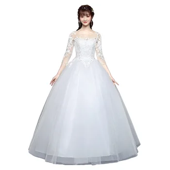 Plus Size Vestuvių Suknelės Kamuolys Chalatai Nuotakos Nėrinių Vestuvių Suknelė Paprasta Gėlių Suknelės