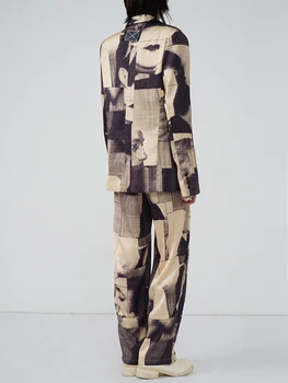 Podiumo retro stiliaus geometrinis modelis kombinezonas dviejų dalių kostiumas moterų rudenį 