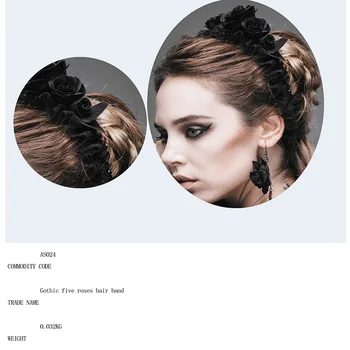 Populiarumas Gotikos Steampunk Penkių Rožių Hairband Moterų Mados Gėlių Elastingas Plaukų Juosta Juoda Rose Apdangalai, Priedai AS024