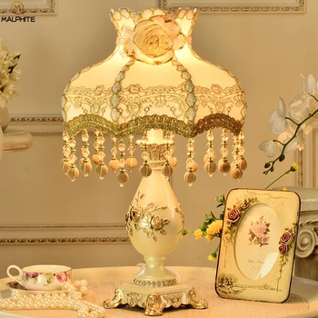 Prancūzijos kaimiškas dervos stalas šviesos audinys umbra princesė kambarys deco stalinės lempos lamparas dormitorio Miegamojo apšvietimas šviestuvai