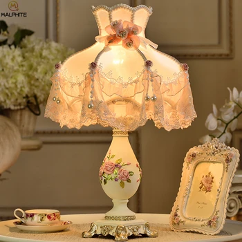 Prancūzijos kaimiškas dervos stalas šviesos audinys umbra princesė kambarys deco stalinės lempos lamparas dormitorio Miegamojo apšvietimas šviestuvai