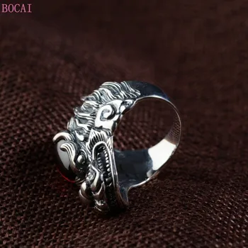 S925 gryno Sidabro vyriški žiedai retro Stiliaus trimatis drakono galvą cirkonis vyrų žiedas Tailando sidabro moterų žiedai vyrams