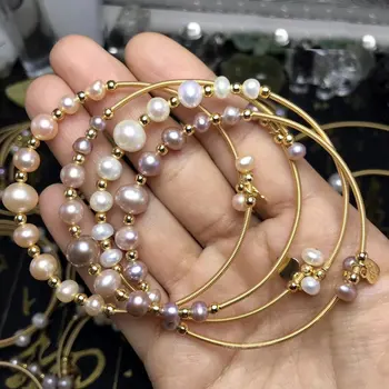 SINZRY NAUJAS rankų darbo aukso spalvos natūralių gėlavandenių perlų madinga manžetai bangles moterims