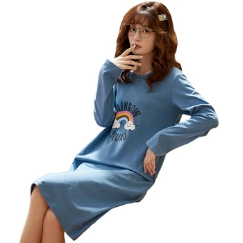 Skatinimo Rudenį Nightgowns ilgomis rankovėmis naktiniai drabužiai Medvilnės Sleepwear Mielas Homewear Didelio Dydžio Prarasti Naktį Desso Moterims M-XXXL