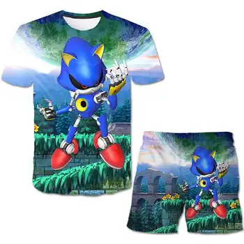 Sonic the Hedgehog Paauglių Vaikų Drabužių 4-14 metų Berniukų Kostiumų Tracksuit animacinių filmų, T-marškinėliai, Kelnės Vaikų Vasaros Komplektai Rinkinys