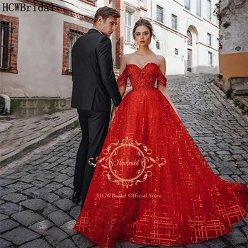 Sparkly Raudona Ilgai Vakare Oficialų Suknelė Nuo Peties Karoliukai China Plius Dydis Vestuvių Suknelės, Šaliai, Moterų Oficialus Suknelė