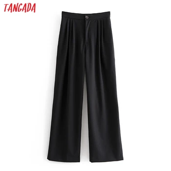 Tangada mados moterų aukšto juosmens juoda ilgai kostiumas kelnės kelnės kišenės mygtukai office lady kelnės pantalon QN43