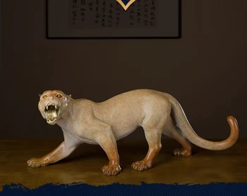 TOP MENO 75CM Didžiulis HOME kompanijos Aukšto rango rankdarbių Kolekcija Gyvūnų Liūtas, leopardas apdaila MENO rankų darbo vario Skulptūra