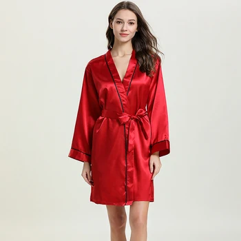 Šilkiniai Nuotakos Vestuvių Moterų Kimono Sleepshirt V-Kaklo, Chalatas, Pižama Pavasario Pižamą Prarasti Moteriškas Chalatas Lounge Miego Suknelė Namų Drabužiai