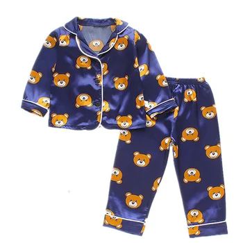 0-4 Metų Dėvėti 2020 M. Rudens Žiemos Ilgos Rankovės Vaikas Sleepwear Nustatyti Šilko Pižama Nustatyti Berniukas Pižamos Nustatyti Vaikams naktiniai drabužiai Mergaičių naktiniai marškiniai, pižamos