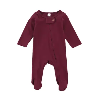 0-6M Naujagimių vientisos Spalvos Romper Kūdikiams ilgomis Rankovėmis Apvalios Kaklo Zip-up Kojis Jumpsuit Medvilnės Minkštas Playsuit Sleepwear Rudenį 2020 m.