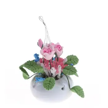 1:12 Lėlių Priedai Modeliavimas Mini Gėlių Modelio Lėlių Miegamojo Scena Dekoro Purple Rose White Kabinti Puodą Modelis Žaislas