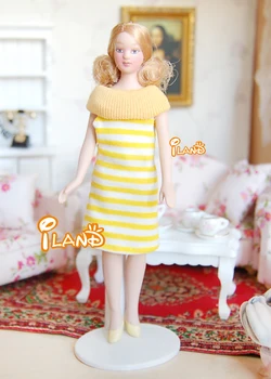 1:12 Miniatiūriniai Lėlių Porceliano Lėlės Modelis Lady Geltona Suknelė PP019