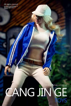 1:6 Masto Seksuali Moteriška figūra Drabužiai Tiktų Mėlyna Sportinę Jacke & balta liemenė +kelnės Kostiumas drabužių Rinkinį F 12
