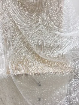 1 Kiemas, Geometrinio Siuvinėjimo Nėrinių Audinys, kurį Kiemas su PERMATOMŲ Blizgučiai , Birdal Couture Suknelė Audinys, ne Balta