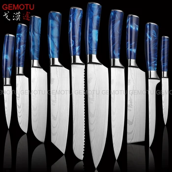 10 rinkinių 3.5-7-8-colių Japonijos lazerio virtuvės peilis, Damascus peiliu, virėja Santoku cutter, asmeninį spausdinimo logotipas dovana peilis