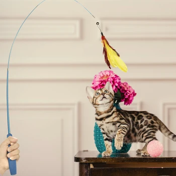 10 Vnt Funny Cat Stick Bell Ball Plunksnų Žaislai Pet Kelių Plunksnų Kibinimas & Exerciser Kitten Katė Interaktyvus Žaislas Katei Lazdelė