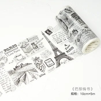 100mm*5m aukštos kokybės washi popieriaus juosta/Vintage Paryžiaus meilės laišką ir Engliand mįslė laikraštis kvapų japonija washi tape