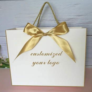 100vnt rožinė/balta Individualų logotipas dovanų maišelis, Dėžutė Vestuvių dovaną, pakuoti Drabužius perukas Pakuotės Aukso Rankena su Kaspinu