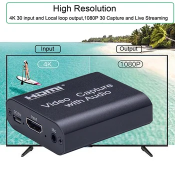 1080P 4K HDMI Vaizdo Fiksavimo Įrenginį HDMI USB 3.0 Filmavimo Kortelę su 3,5 mm Stereo garsas PC OBS Live Transliacijos