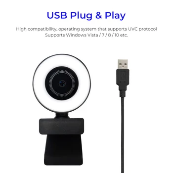 1080P Kamera 2K USB kamera su Užpildykite Šviesa Web Kamera su Mikrofonu PC Nešiojamas Automatinis Fokusavimas HD 1080P Mini Kamera, skirta Gyventi