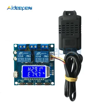 10A LCD Skaitmeninis Temperatūros, oro Drėgmės Valdiklio Modulis Termometras su Drėgmėmačiu Kontrolės Dviguba Išvestis Automatinė Nuolat Reguliatorius