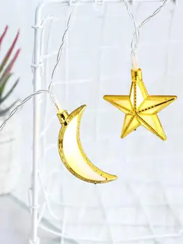 10LED Eid Mubarakas Moon Star Šviesos Eilutę Ramadanas Namo Kambaryje Apdailos Lempos Islamo Musulmonų Šalis Kabinti Šviesos Siena Langas