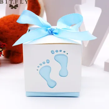 10vnt Baby Foot Saldainių Dėžutė Saldus Maišas Kūdikių Dušas Pėdsakus, Paplūdimyje-Už Free Ribbon brithday vestuves kūdikių dovanų