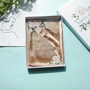 10vnt skaidraus akrilo kortelė su atspausdintais dėžutė vartotojo atliekamas spausdinimas gėlių akrilo vestuvių pakvietimo(satino reikia papildomų išlaidų)