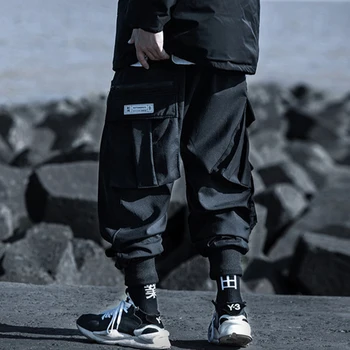11 BYBB TAMSU 2020 metų Hip-Hop Funkcija Krovinių Kelnės Vyras Streetwear Multi Kišenės Vilnos Kelnes Harajuku Poilsiu Vyrų Kelnės Juoda