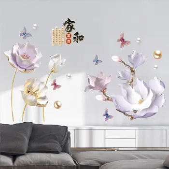 120*150CM Kinų Stiliaus 3D Gėlių Tapetai, PVC Sienų Lipduko TV Wall Sofa Fone Apdailos Klijai Plakatas Freskos