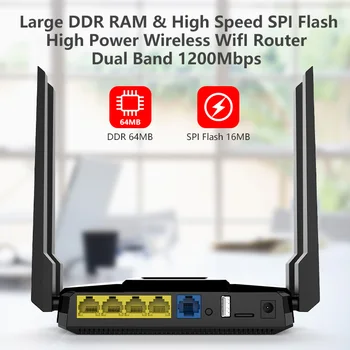 1200Mbps Didelės galios Gigabit dual dažnio 5.8 G bevielis maršrutizatorius palaiko 4 RJ45 tinklo prievadus APN / VPN USB3.0 Uostų Anglų
