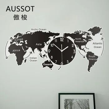 120cm Europos Akrilo Sieninis Laikrodis Pasaulio Žemėlapyje Sienos Kabo Laikrodis Kūrybos Office Home Gyvenimo Kambario Sienos Meno Namų Dekoracijos
