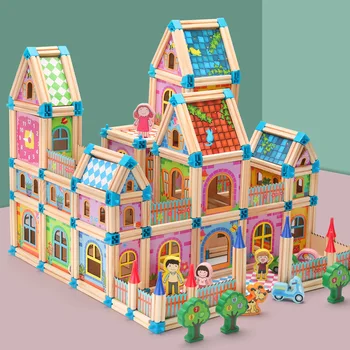 128/268pcs Medinis Statybos Pastato Modelio Blokai Vaikų Intelekto Kūrimo Bloką Žaislas Medienos Bloko Dovana Vaikas