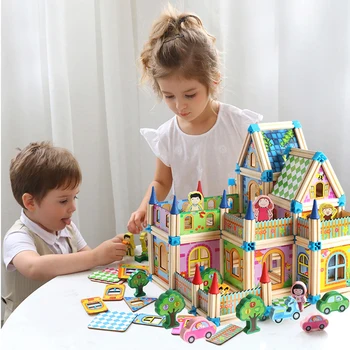 128/268pcs Medinis Statybos Pastato Modelio Blokai Vaikų Intelekto Kūrimo Bloką Žaislas Medienos Bloko Dovana Vaikas