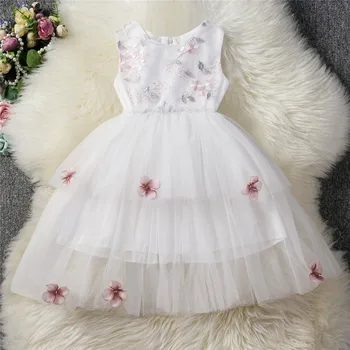 (12M-5Y) gėlių Mergaičių tinklinio suknelė princesė dress bamblys mergina vasaros princesė vaikams, kūdikių šalis gėlių akių gazas vestuvių S4
