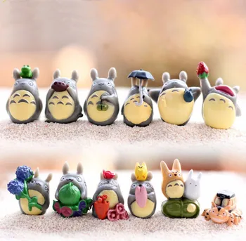 12pcs/daug Anime Mano Kaimynas Totoro Puikus Miniascape Dervos Miniatiūrinės Figūrėlės, Žaislų, PVC Plactic Mini Mielas Lėlės Modelis