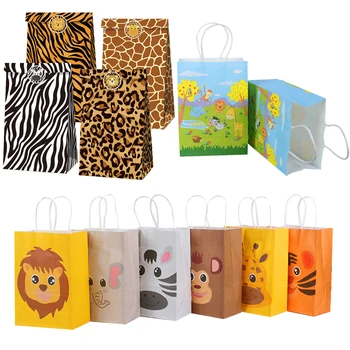 12pcs džiunglių gyvūnų popieriniai maišeliai berniukas gimtadienio dekoracijas saldainių maišelis, dėžutė baby shower berniuką džiunglėse šalies prekių pakavimo maišelis