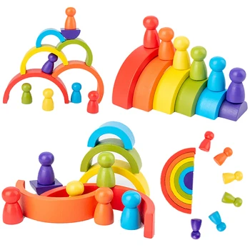 12pcs Vaivorykštė, Mediniai Žaislai, Žaislai Didelio Dydžio Už Vaikų Mokymosi Blokai Kūrybos Montessori Švietimo Žaislai
