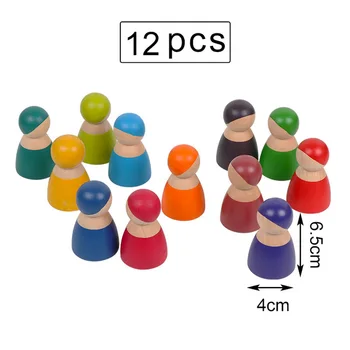 12PCS Žaislai Vaivorykštė Mažai Vyras Mediniai Žaislai, Vaikų Kūrybos Vaivorykštė Blokai Montessori Švietimo Žaislas Vaikams Dovanos