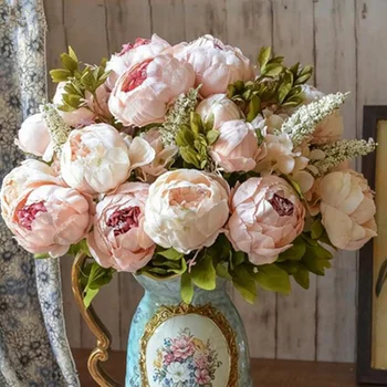 13 galvučių dirbtinės gėlės, bijūnai Netikrą Lapų Vestuvių šilko Rožė Namuose Šalis Dekoro Puokštė gėlių Europos Namų Festivalis