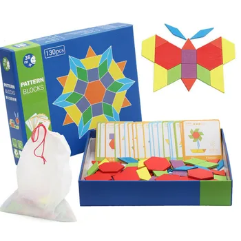 130 Vnt. Medinių Geometrinės Formos Modelio Blokų, Dėlionės dėžė Žaislams Iššūkis INTELEKTO Vaikų Kūrybos