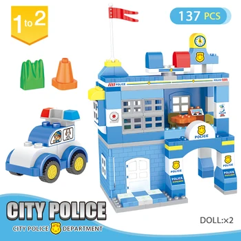 137pcs Didelių Didelio Dydžio Blokai Duploed Miesto Policijos Stotis Automobilio Duomenys Švietimo Plytų Žaislai Vaikams