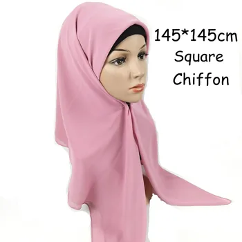 145*145cm Paprasto Kvadrato Burbulas Šifono Momentinių Hijab Moterų Kietas Storas Lankelis Echarpe Foulard Femme Bufandas Musulmonų Sjaal
