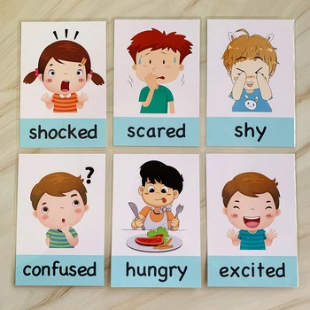 14Pcs Montessori Žaislai Vaikams, kurie mokosi anglų kalbos Mokymosi Korteles Animacinių filmų Nuotaiką, Emocijas Flash Kortelių Anksti Švietimo Žaislai Vaikams