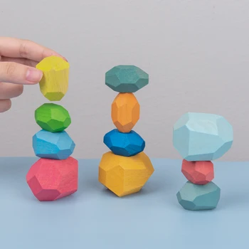16 Gabalas Šiaurės Stiliaus Krovimas Mediniai Akmenys Rinkinys Balansavimo Blokai, Blokas, Natūralaus Medžio Žaislas Atvirojo Švietimo Montessori Žaislas