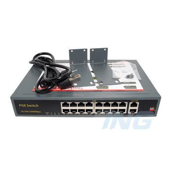 16-Port 10/100M + 2-Port 10/100M/1000 IEEE802.3af POE Switch 120W 48V Power over Ethernet IP kamerų Sistemos Tinklo Jungiklis