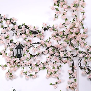 170cm Dirbtinis Cherry Blossom Filialai Šilko Vertikalios Sienos Plotai Romantiškas Gėlių, Vestuvių Kambario Dekoro Rotango Kabinti Garliava