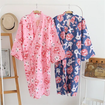 17Colors Medvilnės Moteris Kimono Pižama Yukata Japonų Stiliaus Gėlių Prarasti Ilgai Sleepwear Pižamą Cardigan Laisvalaikio Chalatas